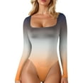thumbnail image 2 of GHSOHS Women's Square Neck Long Sleeve Bodysuits Double Lined Stretch Thong Jumpsuit Tie Dye Printed Body Suits Going Out Tops, 2 of 4