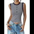 thumbnail image 2 of Camisetas Sin Mangas de Punto Acanalado A Rayas para Mujer, Camisetas Informales de Verano Ajustadas Sin Mangas para Uso Diario. Azul Marino L, 2 of 10