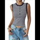 thumbnail image 2 of Camisetas Sin Mangas de Punto Acanalado A Rayas para Mujer, Camisetas Informales de Verano Ajustadas Sin Mangas para Uso Diario. Azul Marino M, 2 of 10