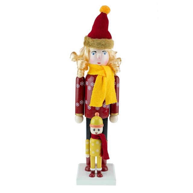 Clever Creations Madre e hijo Cascanueces de madera tradicional de 14 pulgadas Decoración navideña festiva para estantes y mesas