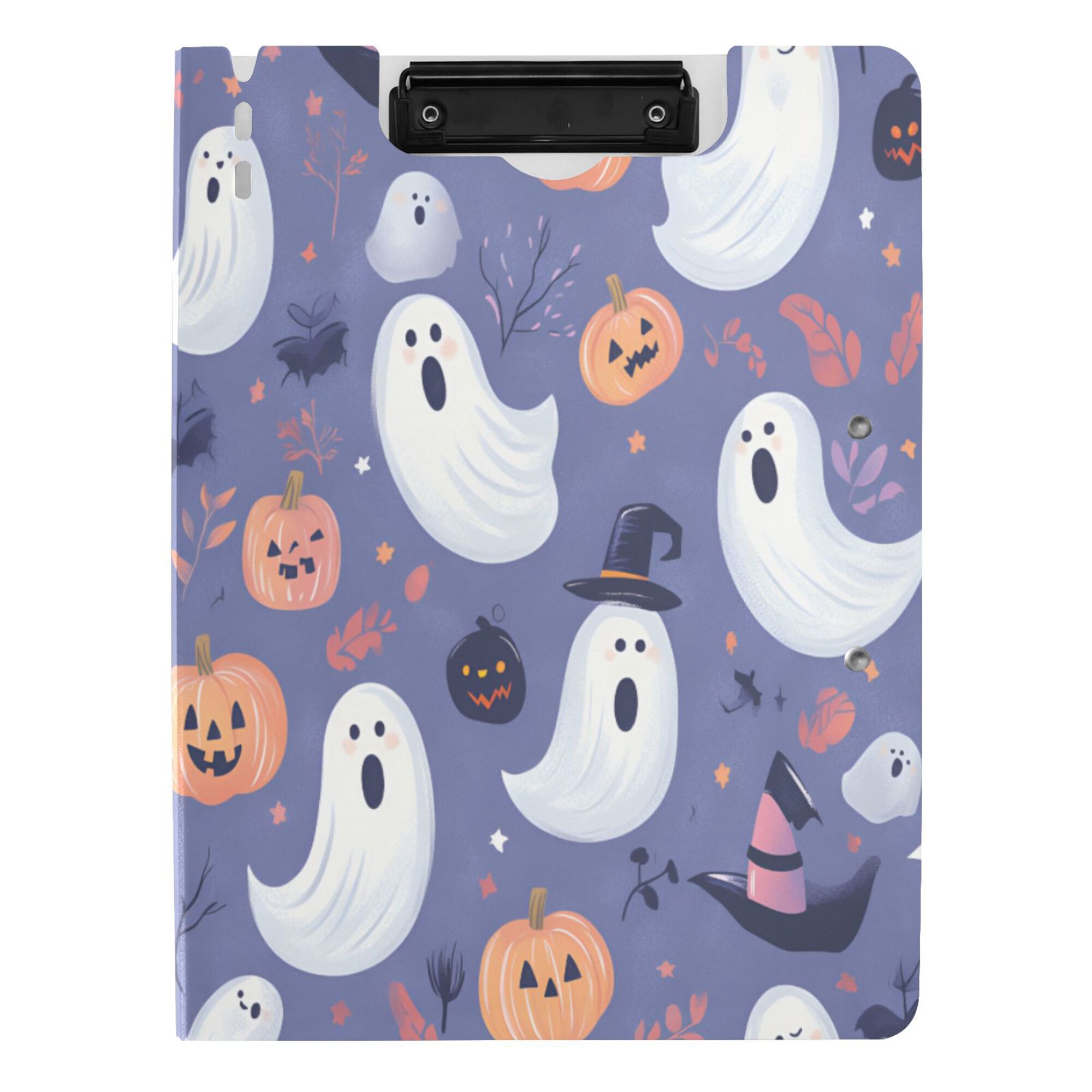 FORMRS A4 Clipboard Folder with Pen Holder Horizontal Foldable School Office Binder, Blue Cute Halloween
