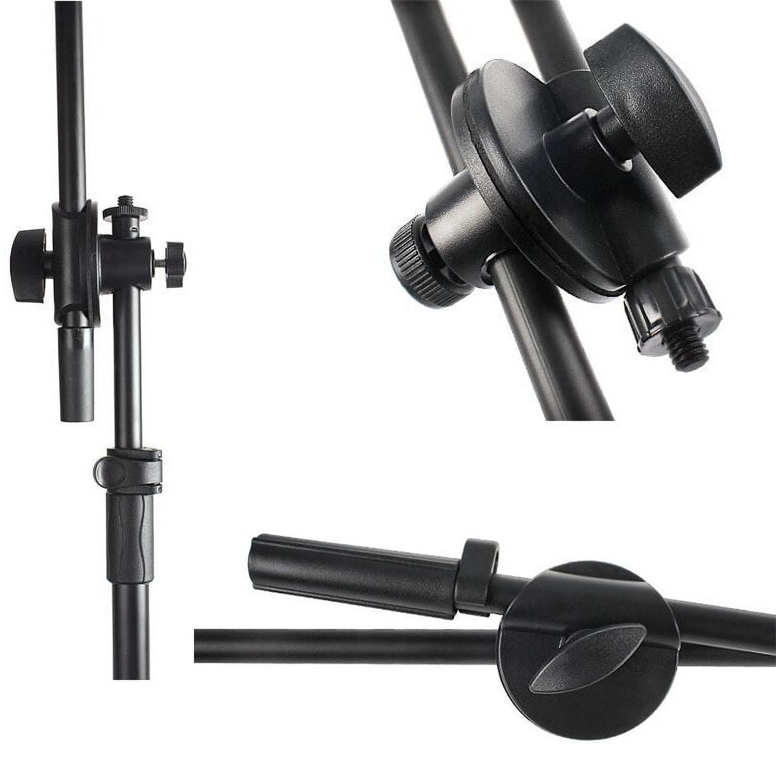 INTBUYING Microphone Stand Tripod Boom with Extending Boom Arm and Dual Mic Holder Clip Adjustable Collapsible Black