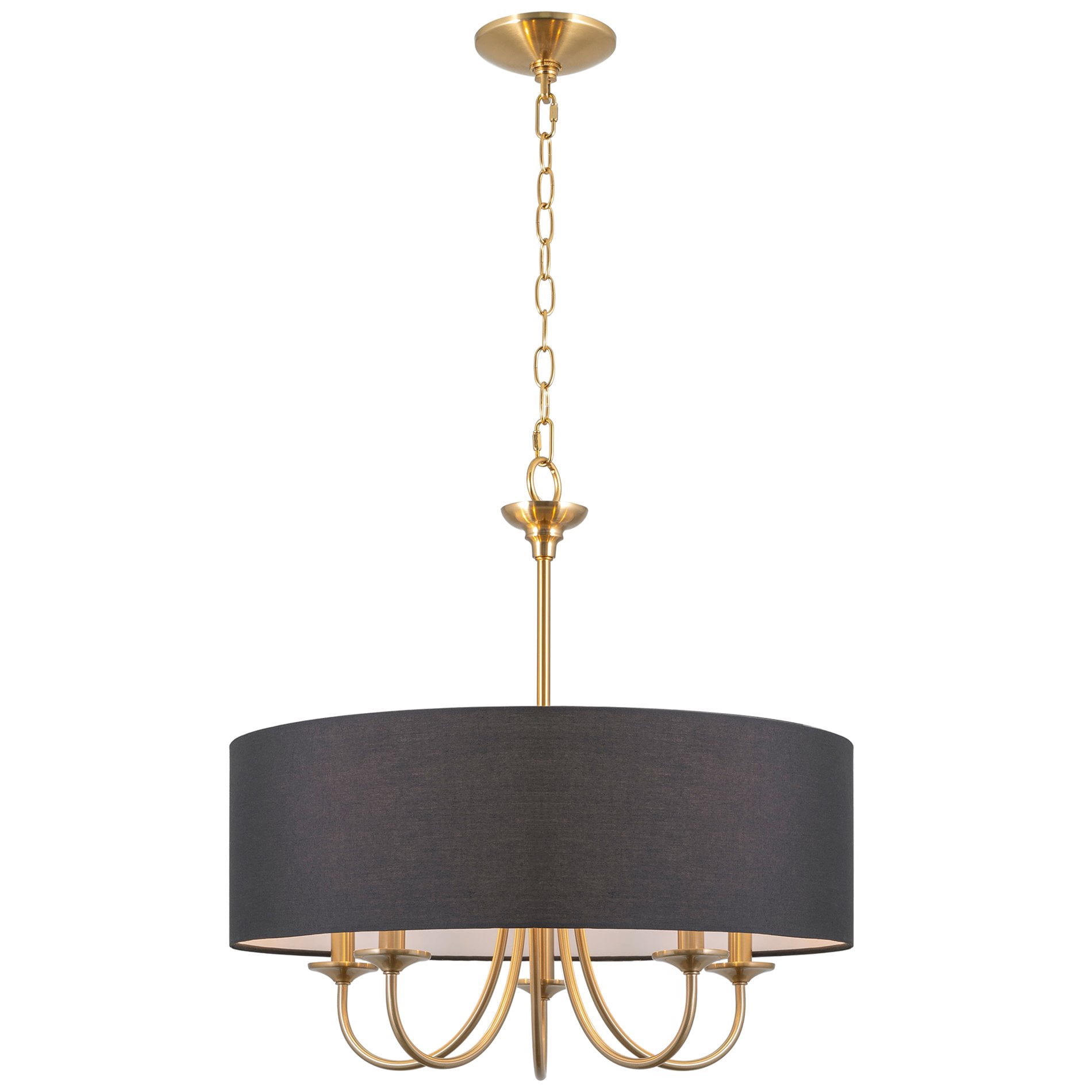 Kira Home Quinn 22" Drum Gold Chandelier, Black Linen Shade, Farmhouse Hanging Light, Black Drum Shade, Cool Brass