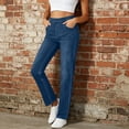 thumbnail image 5 of Atkumj Jeans for Women Trendy Solid Color Elastic High Waisted Jeans Casual Long Length Slim Straight Jeans for Women with Pockets L, 5 of 10