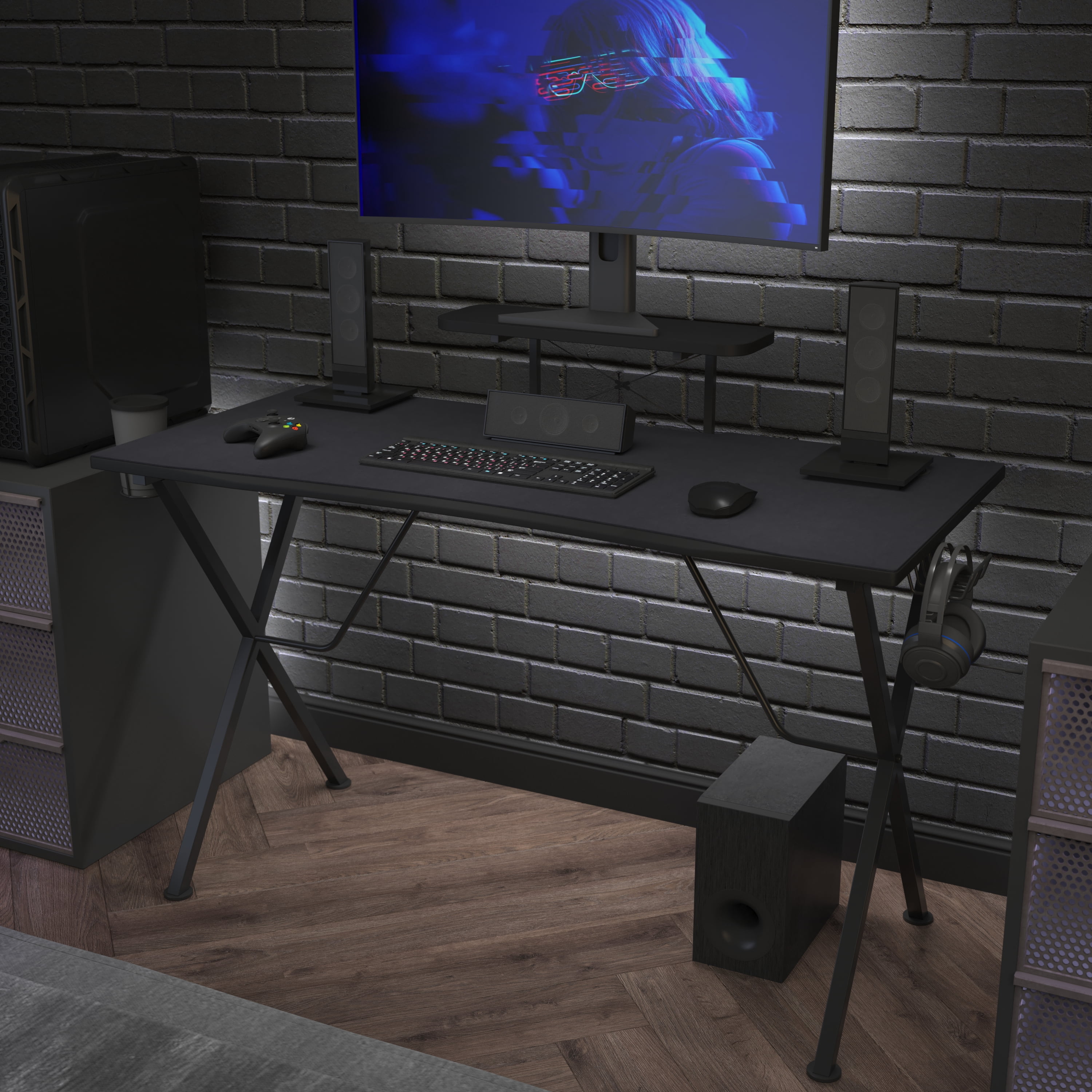 BizChair Black Mega Size Extended Gaming Mouse Pad with Anti-Slip Rubber Base & Micro Weave Top, Large Home Office Desk Mat, 45.75"W x 23.75"D x .125"H