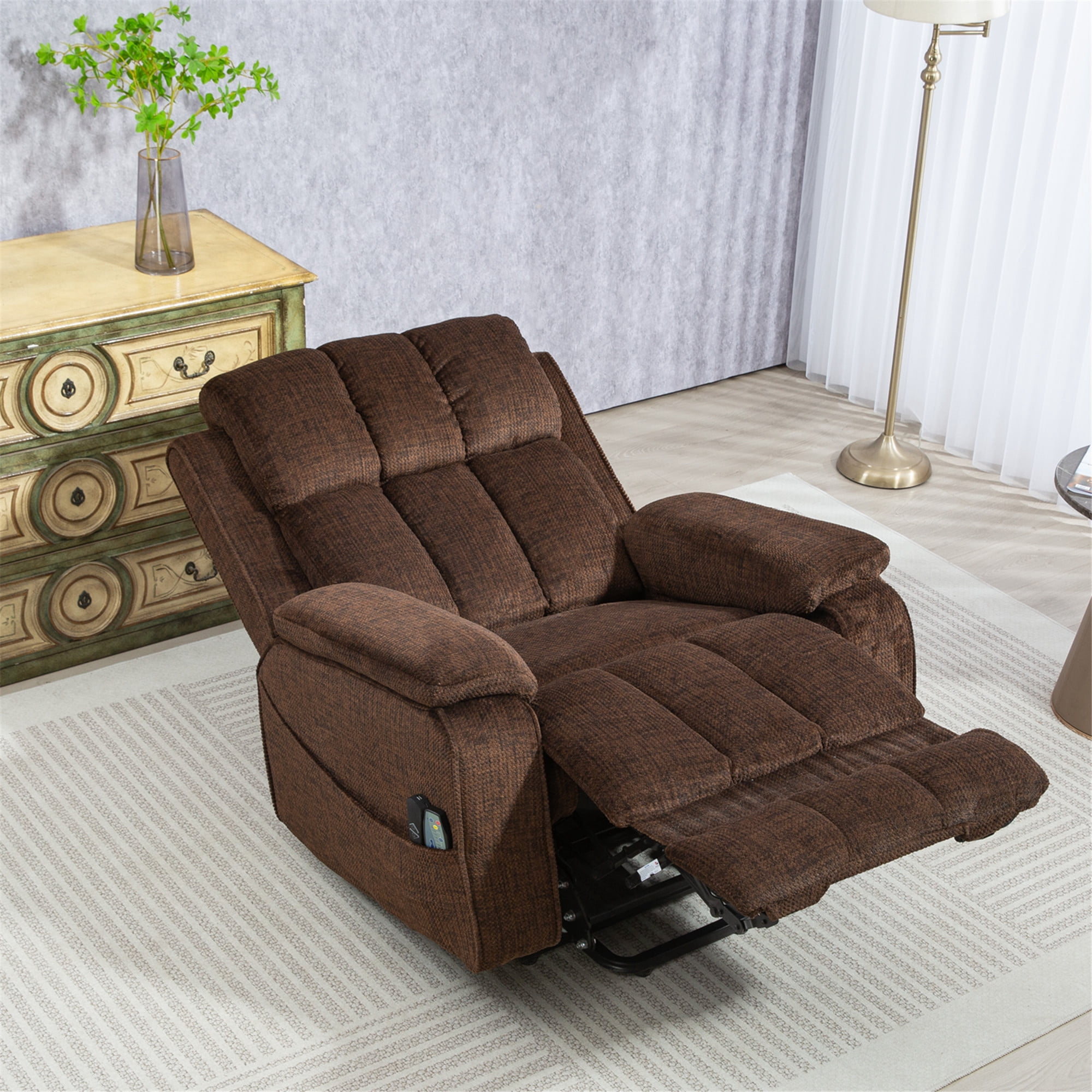 LITVZ Oversized Lifting Recliners for Seniors, Extended Footrest, Big and Tall Recliners 400 lbs Lay Flat Recliner with Heat & Massage Side Storage Cup Holder for Elderly Relaxing