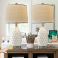 thumbnail image 3 of Oneach 3 Way Dimmable Ceramic White Table Lamp Set of 2 for Bedroom Living Room 23.5" Modern Touch Nightstand Bedside Lamps  with 2 USB Ports(2 Bulbs Included), 3 of 12