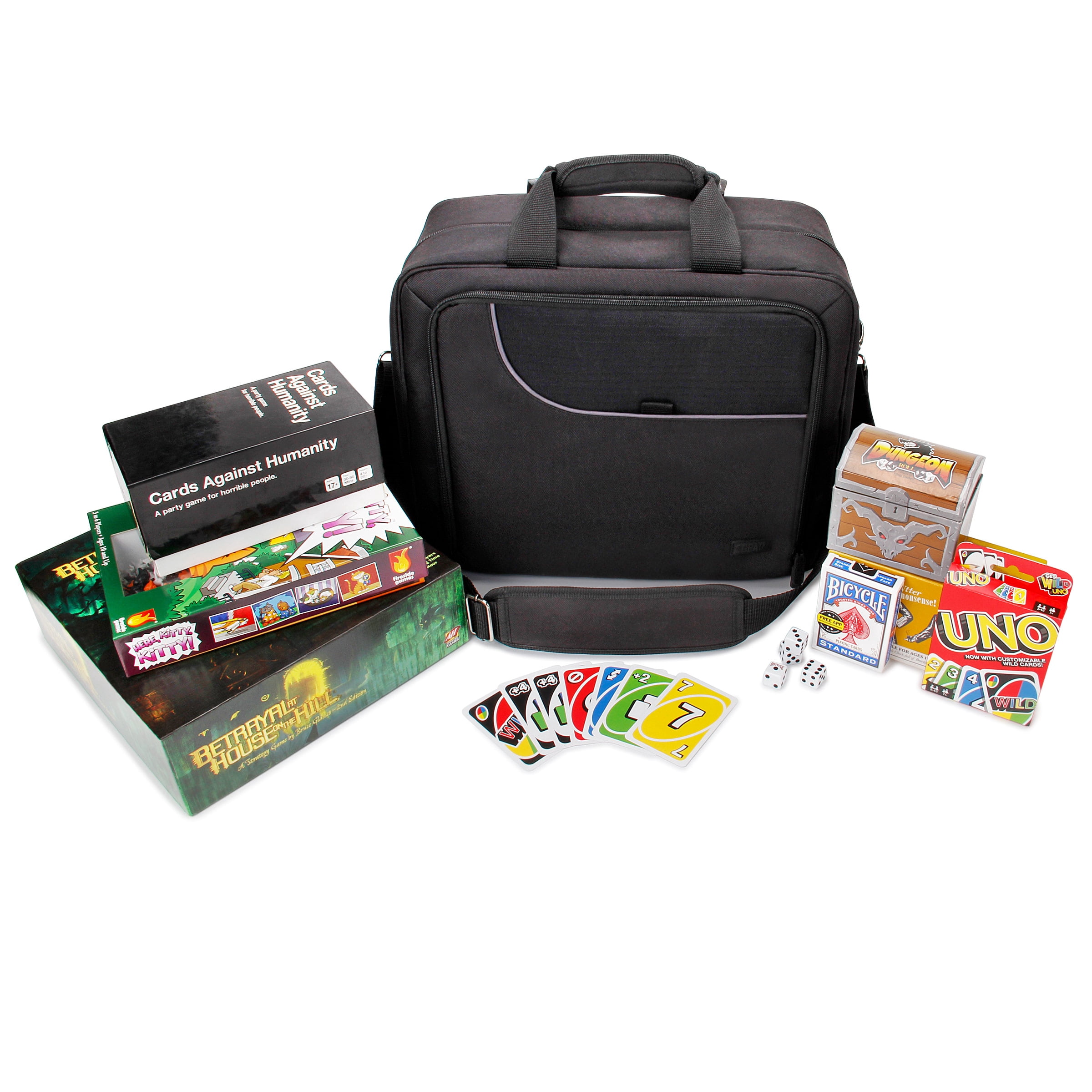 Board Game Carrying Case with Padded Shoulder Strap & Adjustable Storage Compartments by USA GEAR