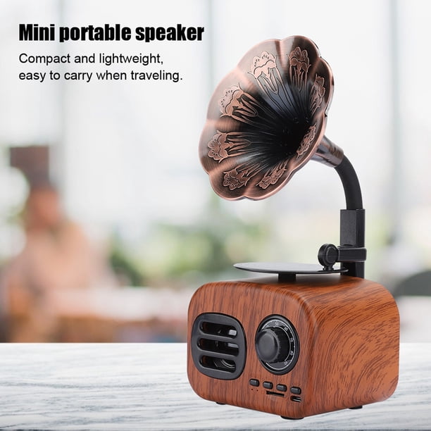 Altavoz retro, Radio Portátil Con Altavoces de Nogal, Mini Altavoz, Reproductor de Música para Computadora Portátil de Escritorio