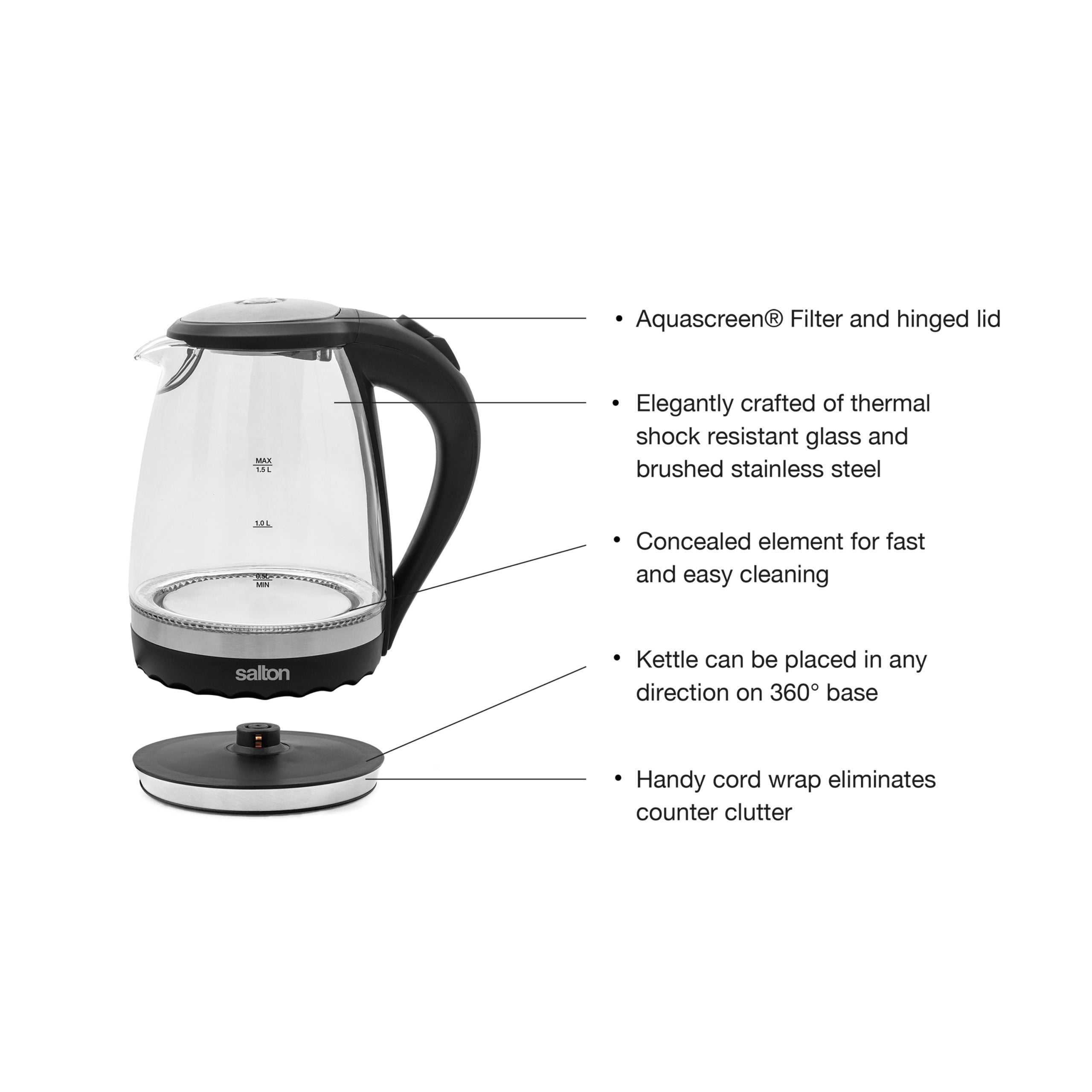 Salton 1.7 Qt. Glass Electric Tea Kettle with Infuser - Yahoo Shopping