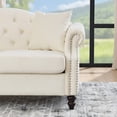 thumbnail image 4 of Beige Chesterfield 3 Seater Sofa, Velvet Couch with 2 Pillows and Thick Upholstered Cushion Solid Wood Feet. Modern Sofa for Living Room Bedroom Office Apartment, 4 of 8