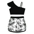 thumbnail image 3 of Choomomo Girls Tankini Swimsuits Set Two Piece Tropical Print Bathing Suit Ruffle Crop Tank Top with Shorts Set Black 14, 3 of 5