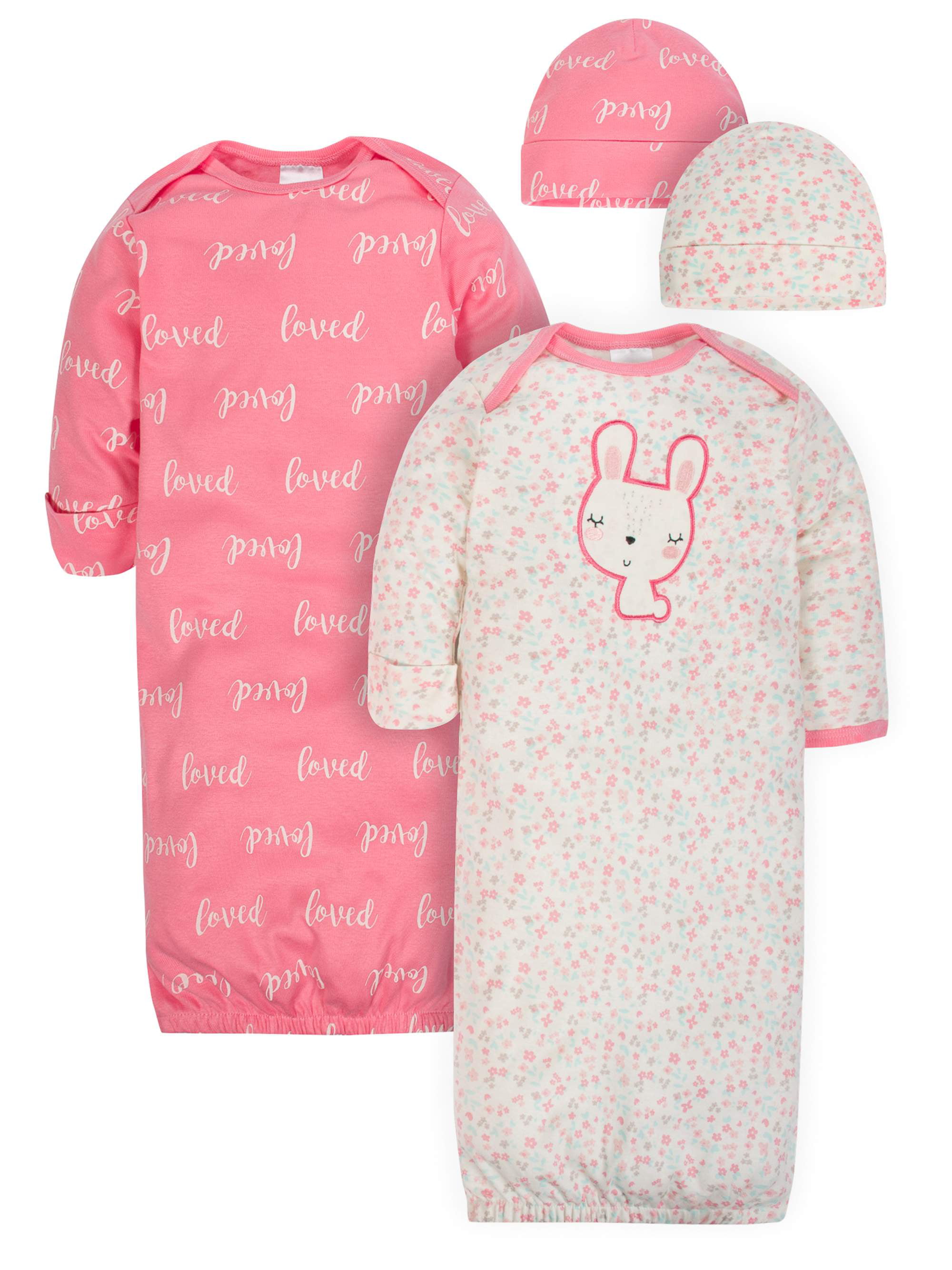 Gerber Baby Girls' 4-Piece Organic Gown and Cap Set 