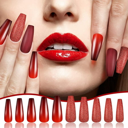 272 Pieces Shimmer Extra Long Press On Nails Ballerina Matte Coffin False Nails Artificial Full Cover