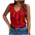 thumbnail image 3 of CLOISE Womens Tank Tops Loose Red Summer V Neck Loose Casual T Shirts Fashion Sleeveless Solid Ruffles Comfy Blouse S, 3 of 7