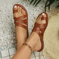 thumbnail image 5 of Samdudou Women Gladiator Sandals Flat Open Toe Cross Strappy Slide Sandals Summer Casual Dressy Beach Walking Shoes Slip On Leather Gladiator Slippers Vacation Outdoor Daily Wear, 5 of 9