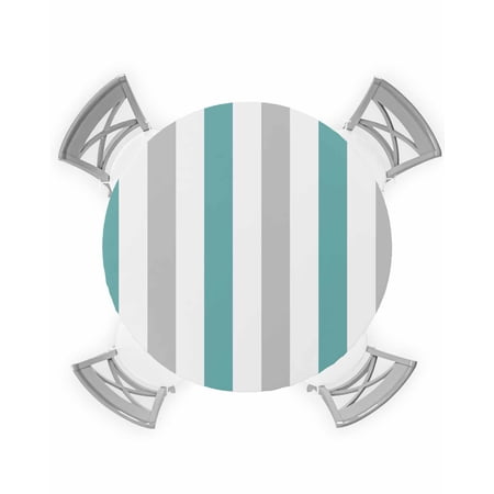 nqOlkjepod Turquoise Striped Round Tablecloth Fitted Table Cover with Elastic for 45 -54 Round Tables Geometric Vertical Grey Stripes White Table Cloth Outdoor Dinning Party Waterproof Tablecloths