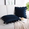 thumbnail image 2 of Velvet Decorative Throw Pillow Cover, Tassels Throw Pillow Cover, Sofa Pillow Cover, 18'' x 18'', Navy Blue, 2 of 7