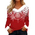 thumbnail image 1 of T-Shirt à Manches Longues pour Femmes en Liquidation T-Shirt en Polyester pour Femmes T-Shirt de Noël pour Femmes avec Imprimé Flocon de Neige Col en Peluche Poignets en Peluche T-Shirt à Manches Longues, 1 of 4