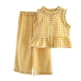 thumbnail image 5 of BRGZLK Cute Outfits For Girls For 2 Piece Sleeveless Shirt and Wide Leg Pants Plaid Matching Set Hawaiian Outfit 2026, 5 of 7