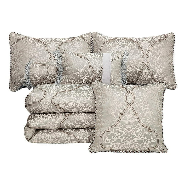 Comforter Set King Size 7-Piece Soft Bedding Quilt Coverlet Bedspread with Traditional Floral Medallion Pattern for Bedroom