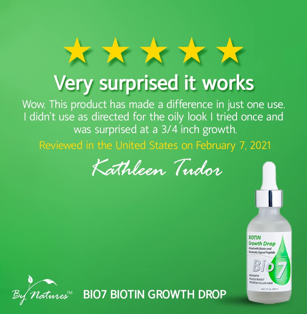BIO7 BIOTIN GROWTH DROP INFUSED BIOMIMETIC SIGNAL PEPTIDE – 2 Fl Oz  (2 Pack) – Improve the Appearance of Hair Loss By Looking Visibly Longer, Thicker, Boost Follicle Growth – By Natures