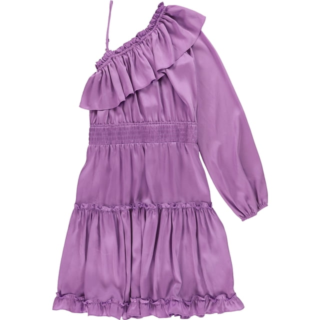 bar III Vestido de un hombro con volantes para mujer, Púrpura, XS
