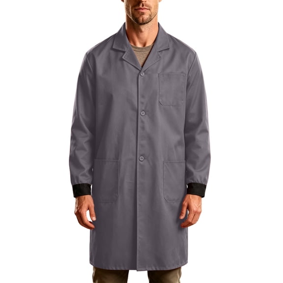 Kosheko Men's Long-Sleeve Work Dust Coat Notched Lapel Multi Patch Pockets Snap Front Closure for Daily Workshop Tasks Gray XL