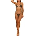 thumbnail image 1 of Conjuntos de bikini de dos piezas con tirantes para mujer, con lazo en los lados, parte inferior tipo tanga triangular, trajes de baño básicos, color café grande, 1 of 5
