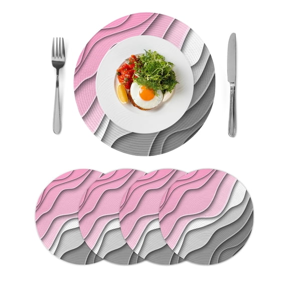 Pink Grey Ombre Round 13 Inch Placemats Set of 4, Modern Geometric Abstract Aesthetics Cream HeatResistant Non Slip Place Mats for Dining Table, Wipeable Braided Kitchen Table Mats for Housewarming