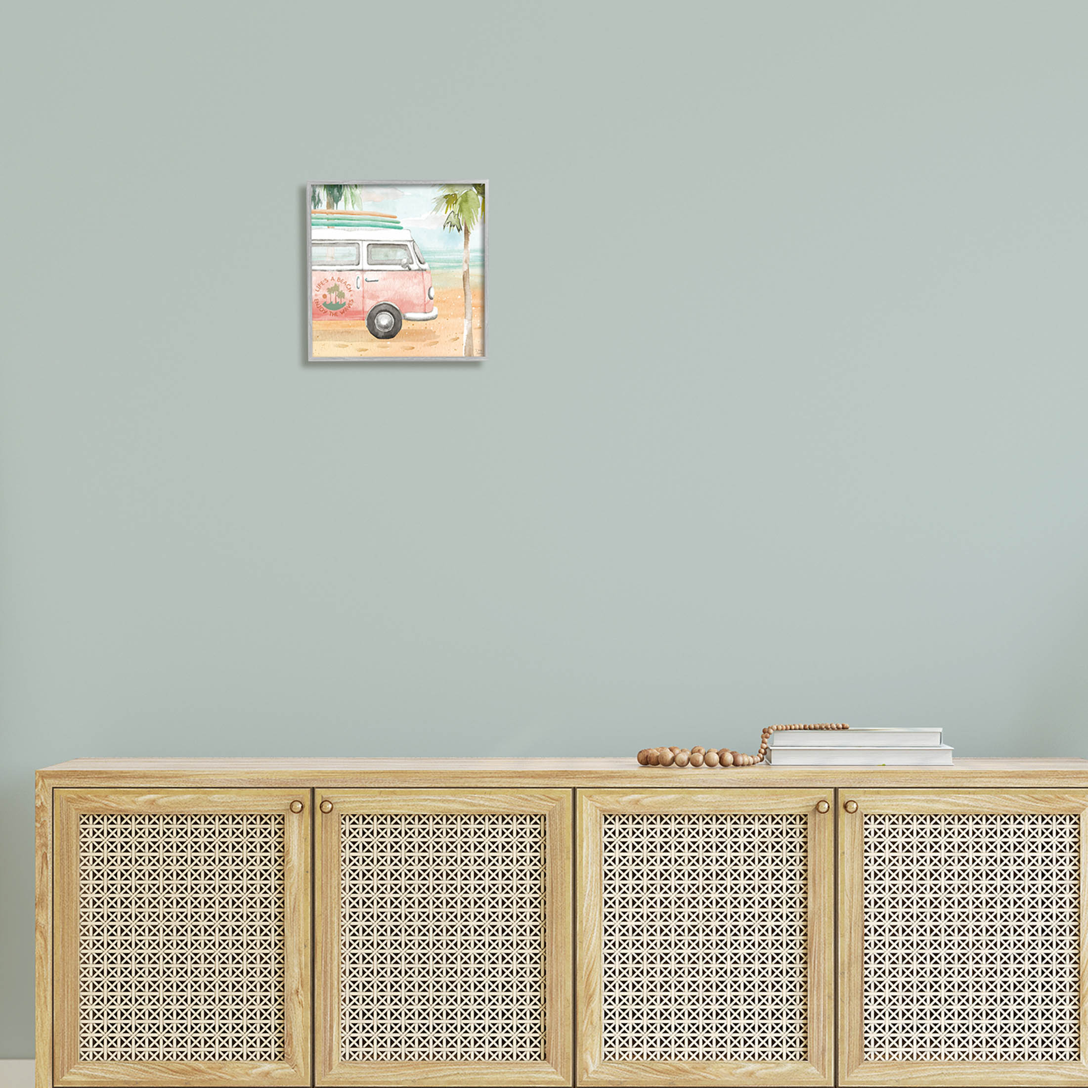 Stupell Industries Life's a Beach Pink Surf Van Painting Gray Framed Art Print Wall Art, Design by Dina June