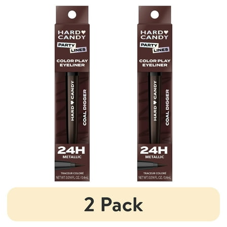 (2 pack) Hard Candy Party Lines Color Play Eyeliner, Liquid Liner, 24HR Wear, Coal Digger, Metallic Grey