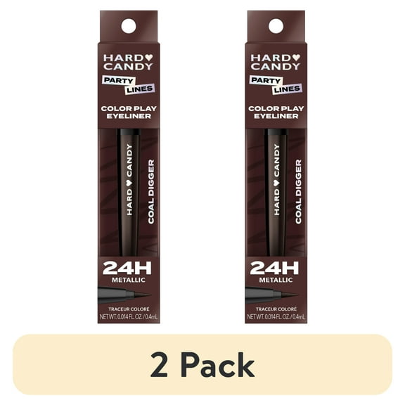 (2 pack) Hard Candy Party Lines Color Play Eyeliner, Liquid Liner, 24HR Wear, Coal Digger, Metallic Grey