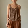 thumbnail image 5 of Sheghy Cotton Tank Top Women 100%Cotton Vintage Linen Blend Cami, Button Decor Loose Thin Sleeveless Layering Top Coffee XL, 5 of 6