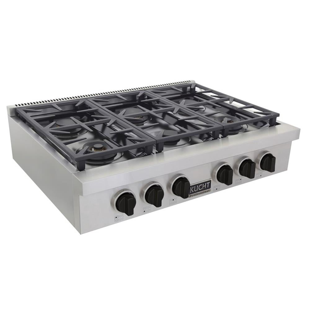 Pemberly Row 36" Propane Gas Range Top in Steel with Tuxedo Black Knobs