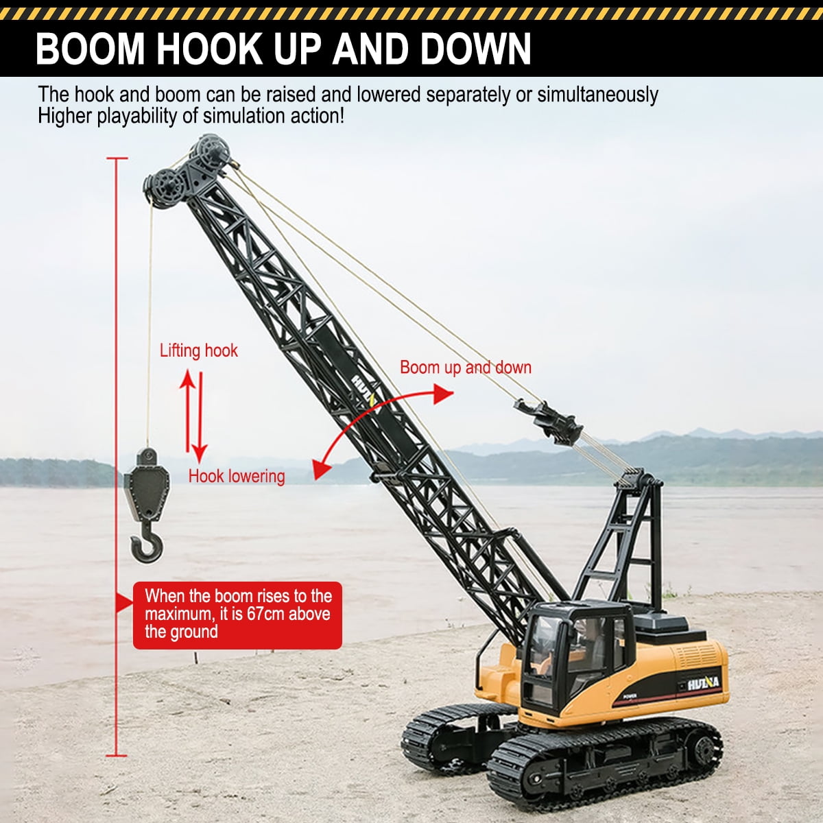 Fisca 1/14 Metal Hook Remote Control Crane Crawler Toys for Kids, 15 Channel RC Construction Vehicles Trucks Toys