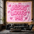 thumbnail image 6 of Jesus Loves Me Bubble Text with Smiling Hearts, Joyful Retro Style, Easter Gift for Christian Decor Lovers, Faith Wall Art, Tapestry Wall Hanging for Nursery and Bedroom, 6 of 7