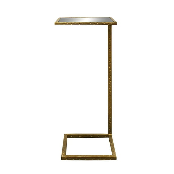 Moti Spencer 11" Metal Occasional Table with Glass Top in Antique Brass