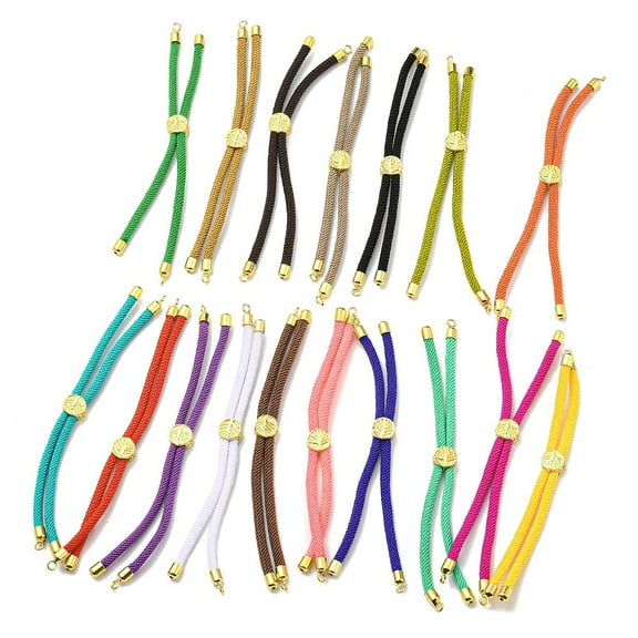 20 pc Nylon Cords Bracelet Makings Fit for Connector Charms with Golden Brass Tree Slider Beads Long-Lasting Plated Mixed Color 8-5/8 inch(22cm) Hole: 1.9mm