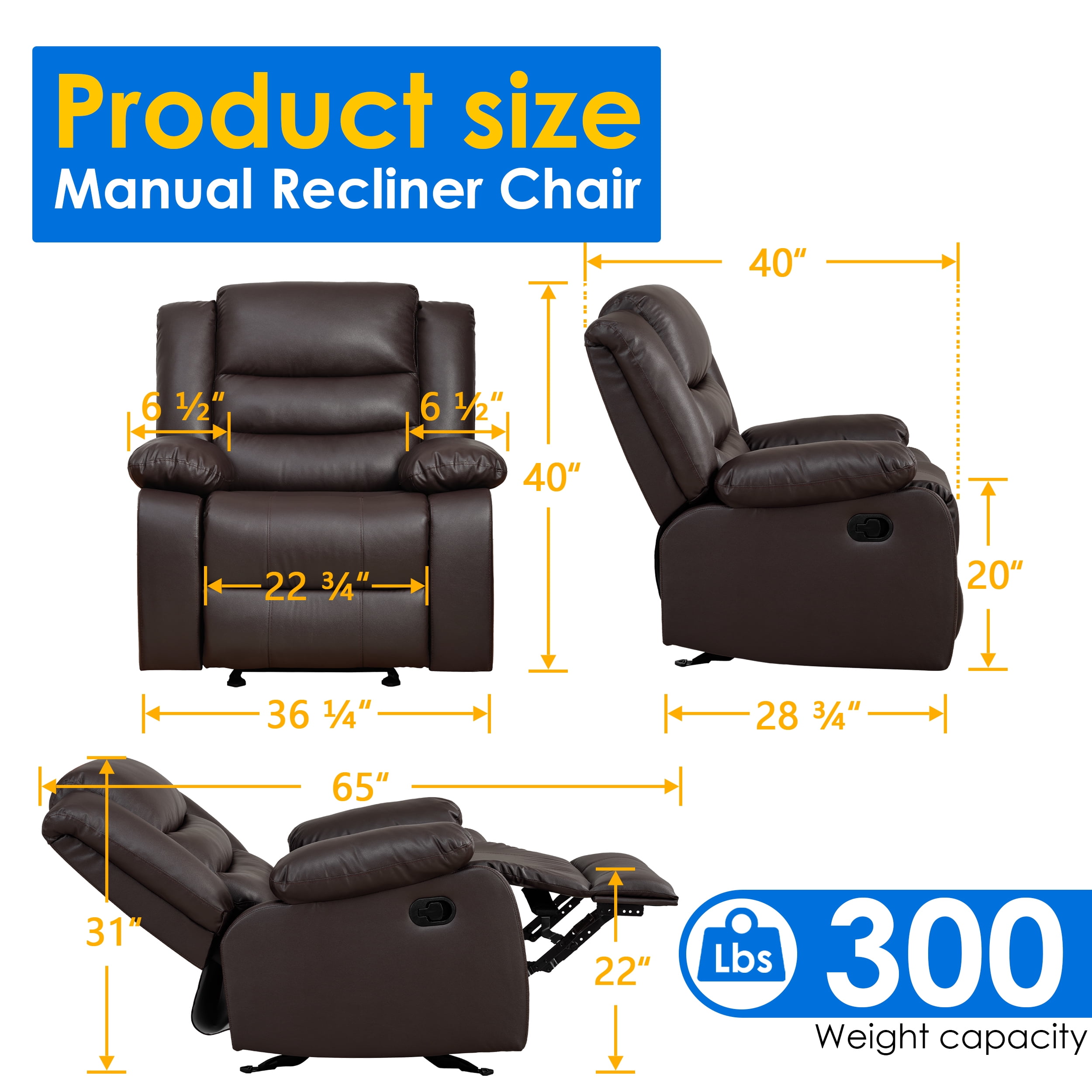 TrumanPick Recliner Chairs for Audlts, PU Leather  Rocker Recliners Small Spaces Sleeper Sofa Chair for Living Room, Brown