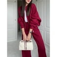 thumbnail image 5 of Women's 2 Piece Outfits Oversized Sweatsuit Zip Up Long Sleeve Sweatshirt with Wide Leg Sweatpants Red L, 5 of 10