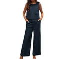 thumbnail image 2 of Dwaogom Women Fashion Round-Neck Casual Solid Sleeveless Tops Outing Long Pants Sets Oversized Sweatshirt & Lounge Shorts Long Sleeve Cozy Casual Pajamas, 2 of 6