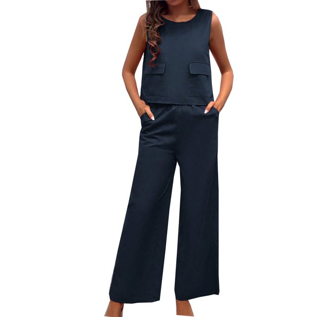 Birdeem Blouses pour Femmes Mode Femmes Col Rond Décontracté Tops Sans Manches Ensembles Pantalons Longs