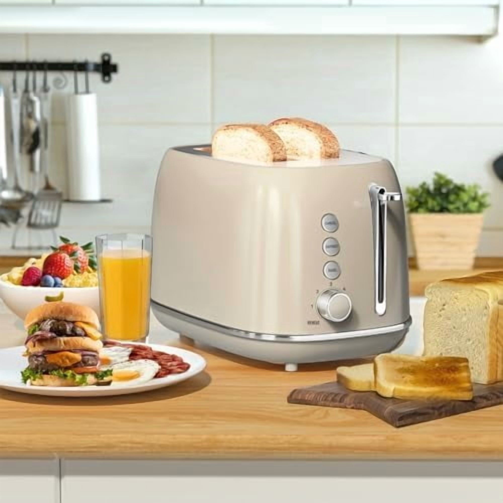 2 Slice Stainless Steel Toaster Retro with 6 Bread Shade Settings, Bagel, Cancel, Defrost Function, 2 Slice Toaster with Extra Wide Slot, Removable Crumb Tray, Tauge