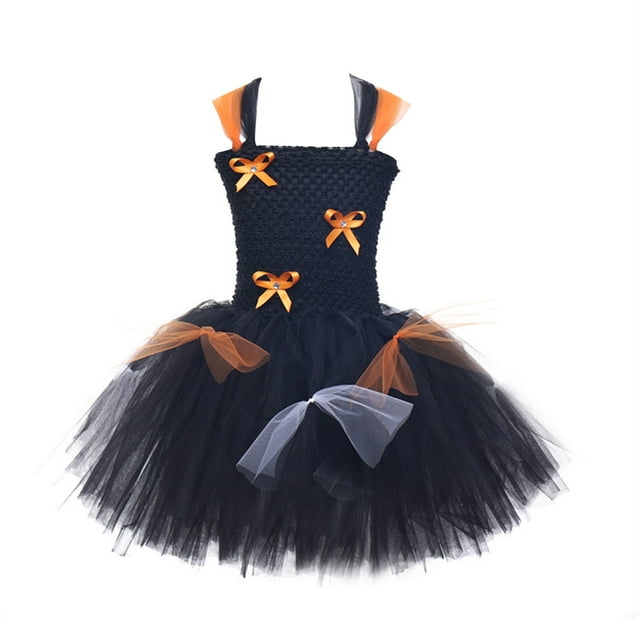 GDREDA Robes Élégantes pour Filles pour Fêtes Robe de Jeu de Rôle Halloween pour Tout-Petits avec Design en Maille pour Enfants Orange, 3-4 Ans