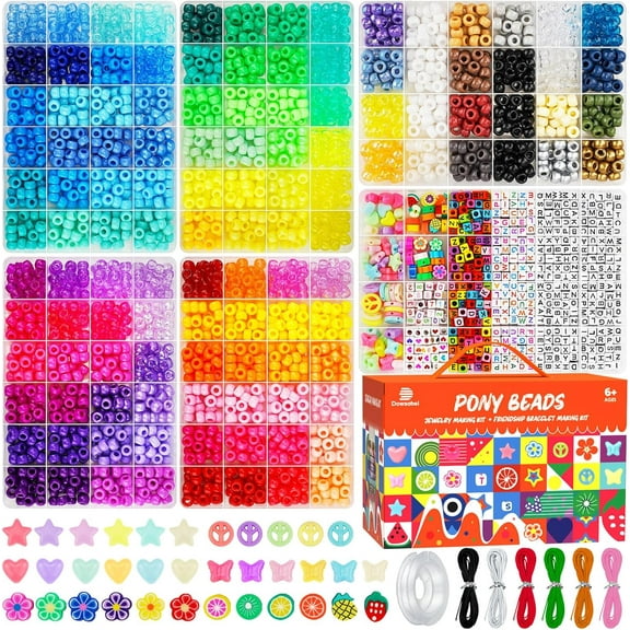 6 Boxes 120 Colors Pony Beads Bracelet Making Kit, Beads for Jeweley Making with Letter Beads Kandi Beads, DIY Arts and Crafts Birthday Gifts Toys for Kids Age 6-13