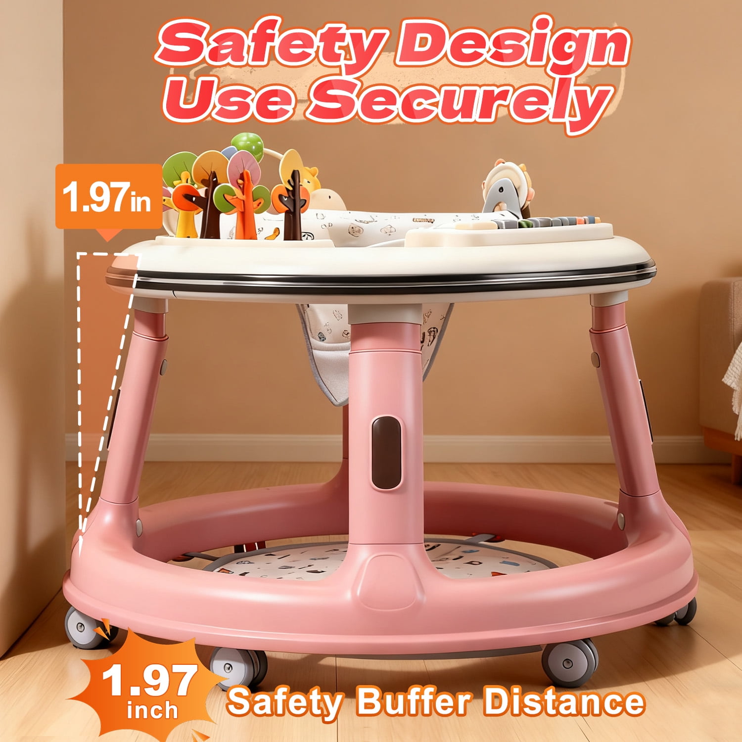 WonderStone 3 in 1 Baby Walker, Push Walker with 360° Swivel Seat, Music & Light Toys, Baby Bouncer, Baby Activity Center for Boy Girl 6-18 Months (Pink)