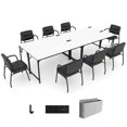 thumbnail image 1 of Costway Set of 4 Meeting Room Desk with Charging Station & Headphone Hook Metal Frame White, 1 of 7