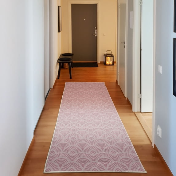 Japanese Art Decorative Rug, Fish Scale Inspired Vintage Hand Drawn Oriental Geometric Lines Motifs, Quality Carpet for Bedroom Dorm and Living Room, 6 Sizes, Rose Blush, by Ambesonne