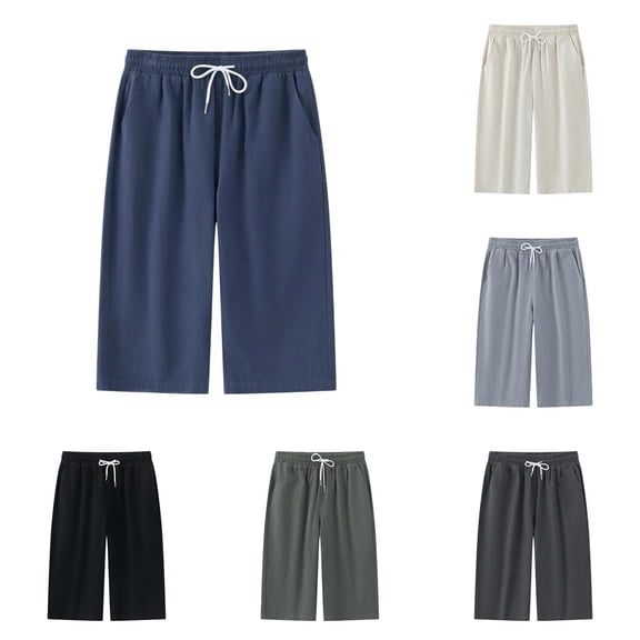 Wyobmus Mens Linen Capri Pant Casual Below Knee Harem Shorts Lightweight 3/4 Baggy Drawstring Beach Pants with Pockets,M-5XL A-Olive Green